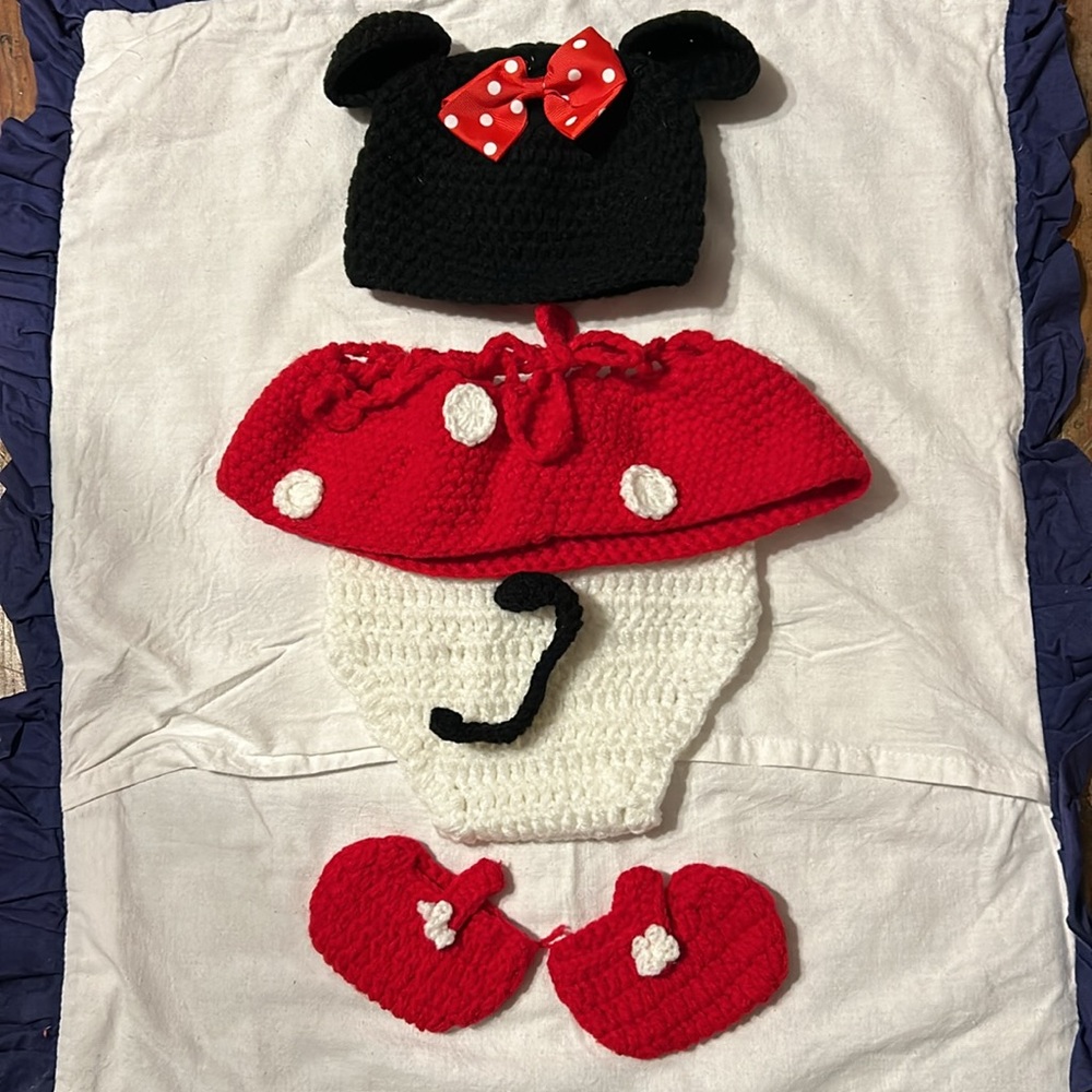 🔥HP🔥NWOT Minnie Mouse 4-pc Handmade Costume Hat Disney Infant Baby photo op